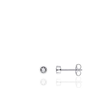 Jewels Inc. - Oorbellen - Oorstekers Solitaire gezet met Zirkonia in Gladomzeting - 4mm∅ - Gerhodineerd Zilver 925