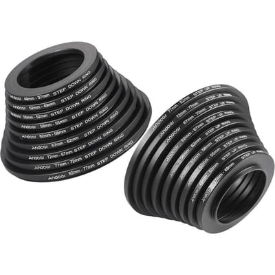Adaptateur métallique de filtre d'objectif élévateur/abaisseur, 18 pièces noir