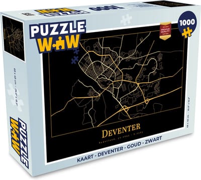 Puzzel Kaart - Deventer - Goud - Zwart - Legpuzzel - Puzzel 1000 stukjes volwassenen
