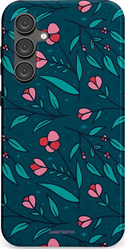 Casetastic hoesje geschikt voor Samsung Galaxy S23 FE - Dubbellaagse bescherming - Blauwe Groene Bloemenpracht - Fashion Case - Petrol Donkergrijs