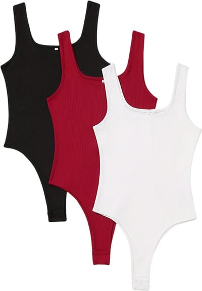 Livano Bodysuit Dames - Jumpsuit - Corrigerend Ondergoed - Body plunge - Lingerie - Setje Vrouwen - 3 Pcs - Zwart/Wit/Rood - Maat S