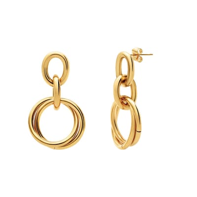 Lucardi Dames Stalen goldplated oorbellen rond dubbel - Oorbellen - Staal - Goudkleurig - 4 cm
