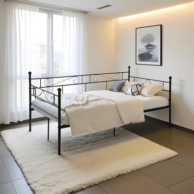 Metalen Slaapbank 90 x 200 cm – Dagbed voor Woonkamer en Slaapkamer - Zwart