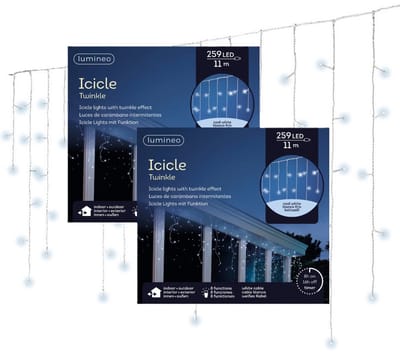 Lumineo IJspegel verlichting - 2x - 259 led lampjes - koel wit - 1100 cm - kerstverlichting - ijspegels lichtsnoer