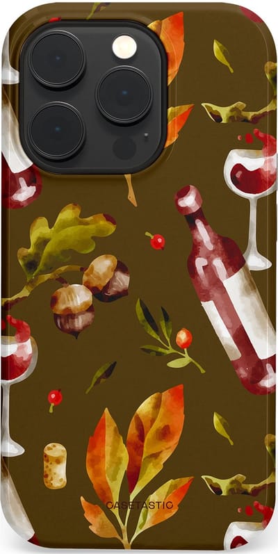 Casetastic Hoesje Geschikt voor Apple iPhone 14 Pro Magsafe - Stijlvolle Beschermende Duo-layer Case - Rode Wijn Bladeren