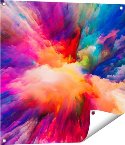 Gards Tuinposter Abstracte Kunst van Kleuren Verf - 70x70 cm - Tuindoek - Tuindecoratie - Wanddecoratie buiten - Tuinschilderij