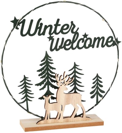 Dekoratief | Deco boog 'Winter Welcome', naturel/zwart, metaal/hout, 25x5x26cm | A255534