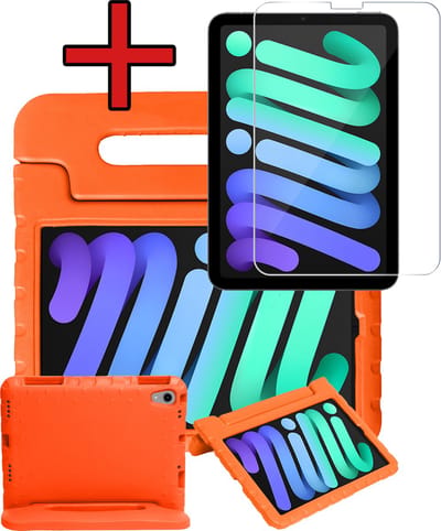 Hoesje - Geschikt voor Apple iPad Mini 7 (2024) - 8.3 inch - 7e Generatie - Met Screenprotector - Kinderhoes - Shockproof Bumper - Kidsproof Case - Tablethoes - Kinder Hoes Cover - Oranje