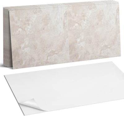 Coloray Plaktegels - Natuursteenpatroon Wandtegel Zelfklevend - 60 cm x 30 cm - Romig Plaktegels - 6 stuks - Rechthoek PVC Tegels - Plaktegels Keuken - Zelfklevende Vloertegels Badkamer - Vinyltegels Vloer Zelfklevend - Zelfklevende Wandtegels