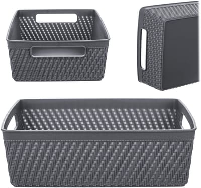 Lioni rechthoekige mand 24 x 17,5 x 7,5 cm donkergrijs