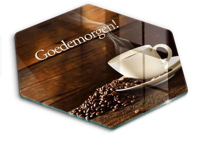 Wallfluent Glazen Snijplanken - Goedemorgen! Kopje koffie Snijplanken Glas - h40 cm - Bruin Snijplanken van Glas - Glazen Snijplank - Glazen Snijplank Voor Keuken - Antislip Glazen Snijplank