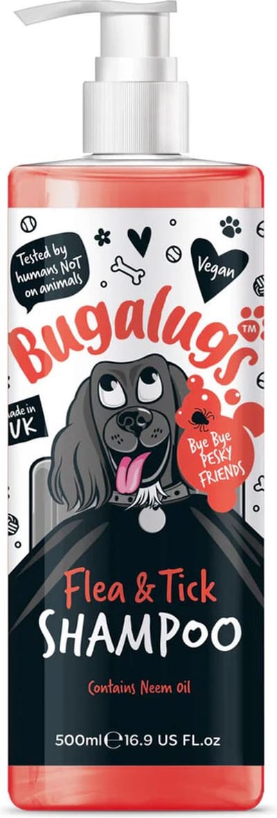 Bugalugs - Vlooien & teken hondenshampoo - Met neemolie - Alle vachttypes - Fles met pompje - Vegan - 500 ml