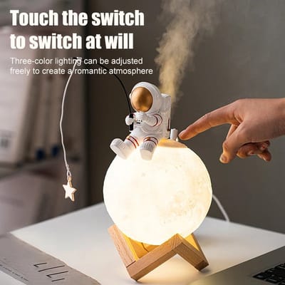 Stemily Luchtbevochtiger - Maanlamp - Astronaut - Aromatherapie - Slaapkamer - Kinderen - Led Verlichting