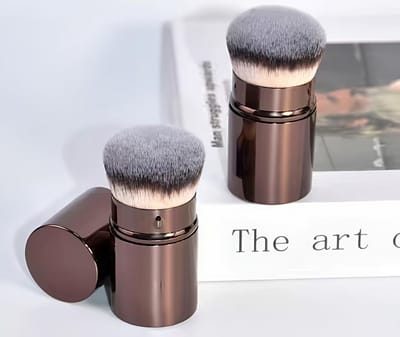 Intrekbare make-upkwast - Zwart met witte punt - Make-upkwasten - Intrekbare make-upkwast voor highlighter, blush, bronzer en geperste poeder
