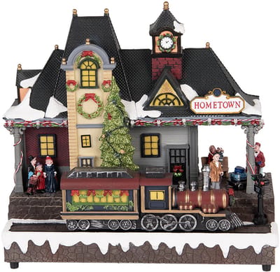 Clayre & Eef Kerstdecoratie met LED-verlichting en muziek Trein 32x16x30 cm / 3xAA Bruin Kunststof