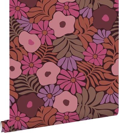 ESTAhome behang bloemen in Matisse stijl roze, paars en terracotta - 53 cm x 10.05 m - 131136