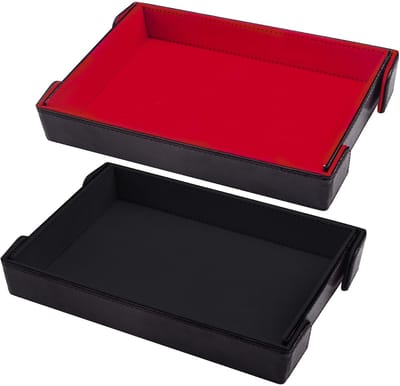 Dobbelstenenhouder 2-delig - Opvouwbare Dobbelsteenlade - Magnetische Dobbelbak - PU-lederen Opbergdoos - Voor D&D RPG Spellen - Zwart/Rood - Dobbelsteenbak