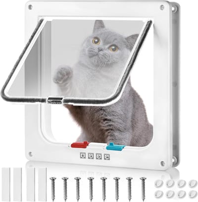 YAGXIG Kattenluik - Kattenluik met vierwegvergrendeling - 20 cm x 19 cm - Geïsoleerd kattenluik - Eenvoudig te installeren en te gebruiken - Huisdierluik geschikt voor katten en kleine honden