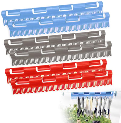 Namajunas - 6 stuks Sokkenrek - Wasrek - Kleerhangers kunststof - Droogrekaccessoire - Houder voor sokken en ondergoed - Kledinghangers - Wasknijpers - Wasbenodigdheden