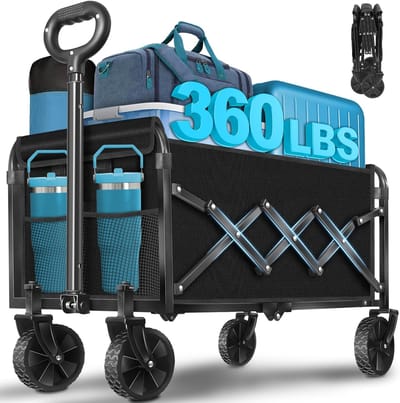 Opvouwbare Utility Wagen met 350 lbs Capaciteit - Draagbare All Terrain Boodschappenwagen voor Outdoor Activiteiten