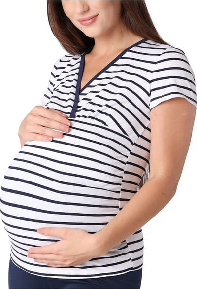 Bellivalini Dames Positie - Shirt Met Borstvoedingsfunctie – Stripe-2 – XS - BLV-BLV50-123-BL