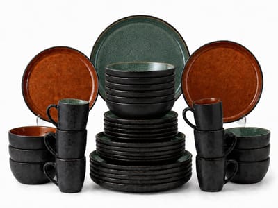 Bitz Gastro Serviesset 36 delig Groen/zwart Amber/zwart