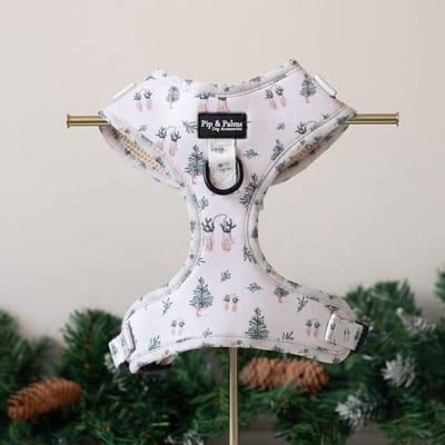 Pip & Palms - Kerst Hondenharnas White Christmas - Wit - Maat XXS - Hondentuig - Verstelbaar - Y Tuig Hond - Zachte Voering - voor Kleine honden