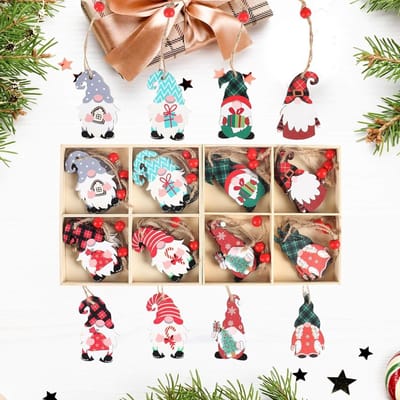 Houten kerstversieringen set van 24 stuks, kersthangers voor kerstboomdecoratie, sfeervolle decoratie met doosjes