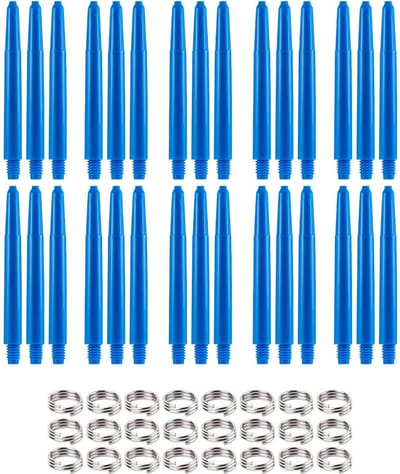 Dragon Darts Dart Shafts - 10 Sets (30 stuks) - Medium - Plus 8 Sets (24 stuks) Veerringetjes - Stevige en Duurzame Dart Shafts - Blauw