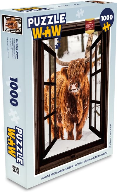 Puzzel Schotse Hooglander - Sneeuw - Natuur - Dieren - Doorkijk - Winter - Legpuzzel - Puzzel 1000 stukjes volwassenen