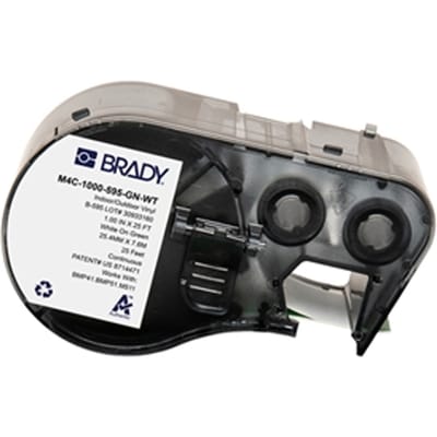 Brady M4C-1000-595-GN-WT tape vinyl wit op groen | 25,4 mm x 7,62 m (origineel)