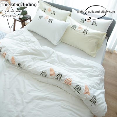 3-delige Borduur Dekbedovertrek Set (1*Dekbedovertrek + 2*Kussensloop, Zonder Vulling), Beddengoedset met Verse Bloemenprint, Zacht Comfortabel 135x200cm 3pcs