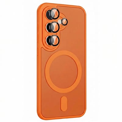 Hoesje Geschikt voor Samsung Galaxy S26 - Oranje - Casemania Matte Armor Magnetische Back Cover - Geschikt voor MagSafe Telefoonhoesje - Val/Stoot Bescherming met Camera Protection