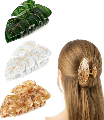 Haarklemmen set van 3, 3,5 inch bladvormige clips met sterke grip, stijlvolle haaraccessoires voor dames en meisjes, ideaal voor dun en dik haar