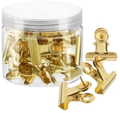 Dailygoods- Duimspijkers 30 Stuks - Metalen Bulldog Clips - Kurkborden/Prikborden - Thuis/School/Kantoor - Gouden Kleur - Perfect voor Ambachten - Bindclips