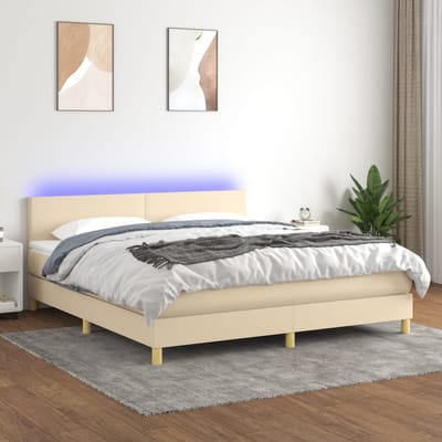 vidaXL - Boxspring - met - matras - en - LED - stof - crèmekleurig - 180x200 - cm