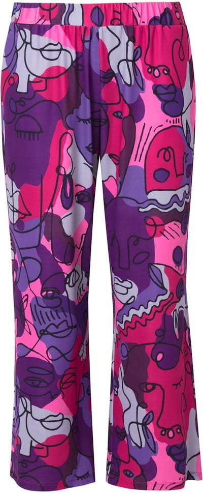 Angel of Style - Dames - Broek rechte pijpen gezichten-motief - Neon bes - Maat 46