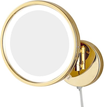 Wandspiegel met LED - Vergrotende spiegel - Make-up aanbrengen - Uitschuifbare arm - 20 cm diameter - Goud