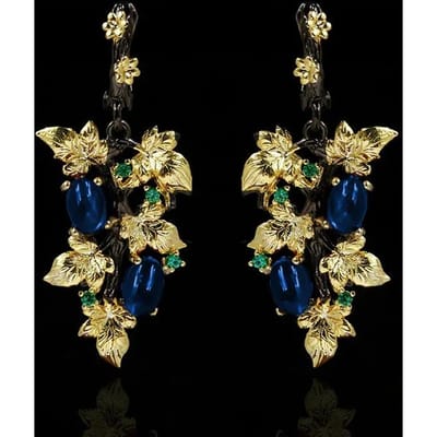Nieuwe Elegante Zwart Goud Robijn Hanger Bloem Blad 925 Zilveren Oorbellen Kristal Edelsteen Dames Sieraden Oorbellen Zilver 925 Sieraden