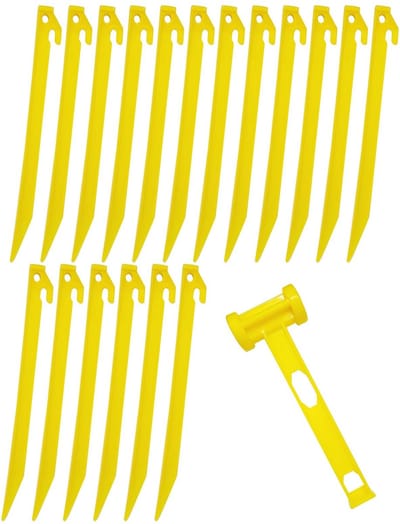 Dailygoods- Tentharingen 35Cm Extra Lange - 18-Pack - Antisliphaak - Duurzaam Plastic - Camping Accessoire - Inclusief Hamer - Tentpinnen
