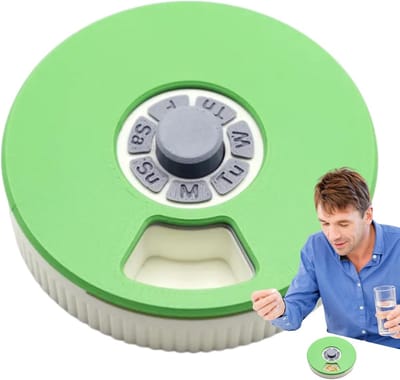 medicijndoosje 7 dagen- medicijndoos- Pillendoosje - Compact pillendoosje - Handige dispenser voor op reis - Kleine vakjes - Gemakkelijk te gebruiken - Perfect voor kinderen - Familie - Nachtkastje - Buiten - Medicijnopslag thuis (Groen - 9,5*2,5cm)