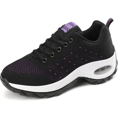 Femmes baskets maille chaussures de course dames marche danse chaussures de Sport en plein Air coussin d'air chaussures respirantes à lacets baskets 40 black