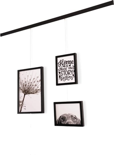 Artiteq - Fotolijst Set 3-delig - Fotocollage voor de Muur - 13x18 & 20x30 cm zwarte lijsten - Schilderijrail & Transparante Draden - Moderne Fotomuur
