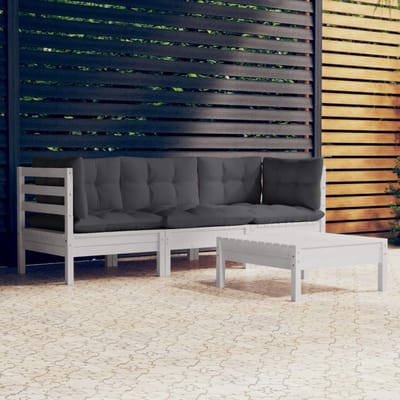 vidaXL - 4-delige - Loungeset - met - antracietkleurige - kussens - grenenhout