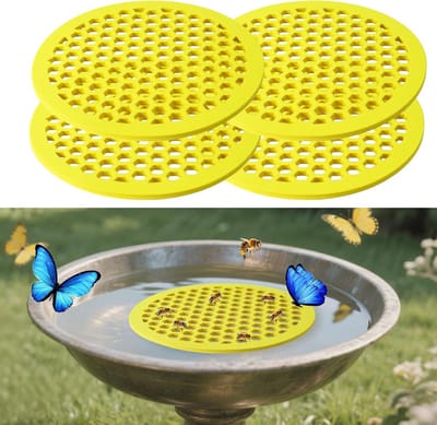 KZQ Bijenbad - Drijvend drinkstation voor bijen en vlinders, insectenbad geschikt voor tuinen en balkons - 5 mm dik - 4-pack - Geel