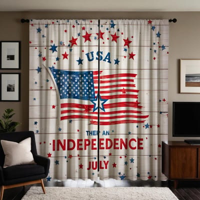 Lot de 2 rideaux décoratifs avec drapeau américain de juillet, imprimés numériquement, style décoration d'intérieur W52H63inchW132H160cm white