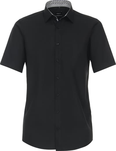 VENTI modern fit overhemd - korte mouw - popeline - zwart - Strijkvrij - Boordmaat: 38