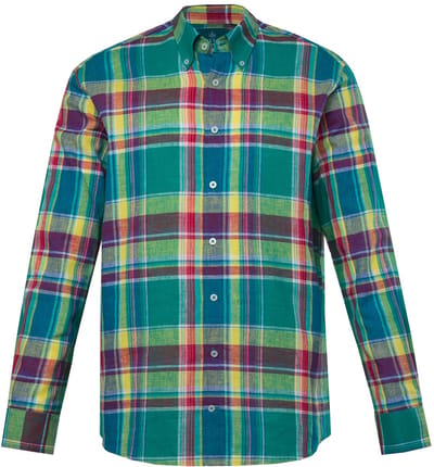 Boston Park - Heren - Ruitenshirt van een linnenmix lange mouwen Comfort Fit - Caraïbisch groen - Maat 3XL