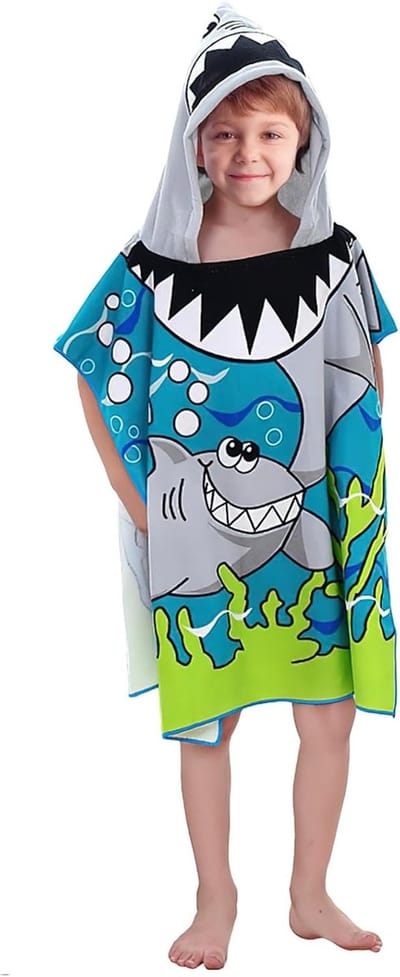 Badponcho voor Kinderen, Strandhanddoek met Kap voor Jongens en Meisjes van 2-8 Jaar, Sneldrogend en Ademend, Ideaal voor Zwemmen en Strandactiviteiten