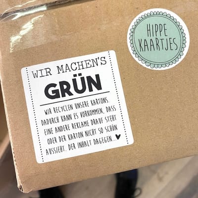 Recycle sticker Wir machen's grün - milieuvriendelijke verpakkingssticker - hergebruik doos - webshop sticker Duits - 100 stuks